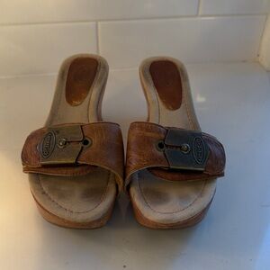Dr. Scholl's Brown Leather Wooden Wedges